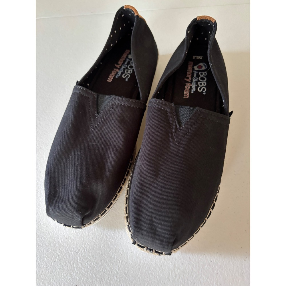 BOBS from Skechers Black Canvas Espadrille Memory Foam Slip On Flats Womens 8.5